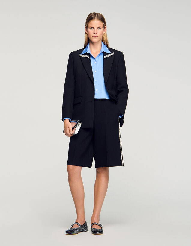 Bermuda With Rhinestone Band - SFPSH00557 | sandro-paris.com Bermuda With Rhinestone Band : Skirts & Shorts color Black