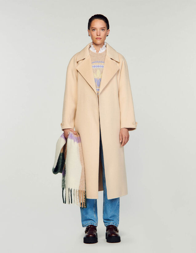 Double-Breasted Wool Trench Coat : Coats color Beige