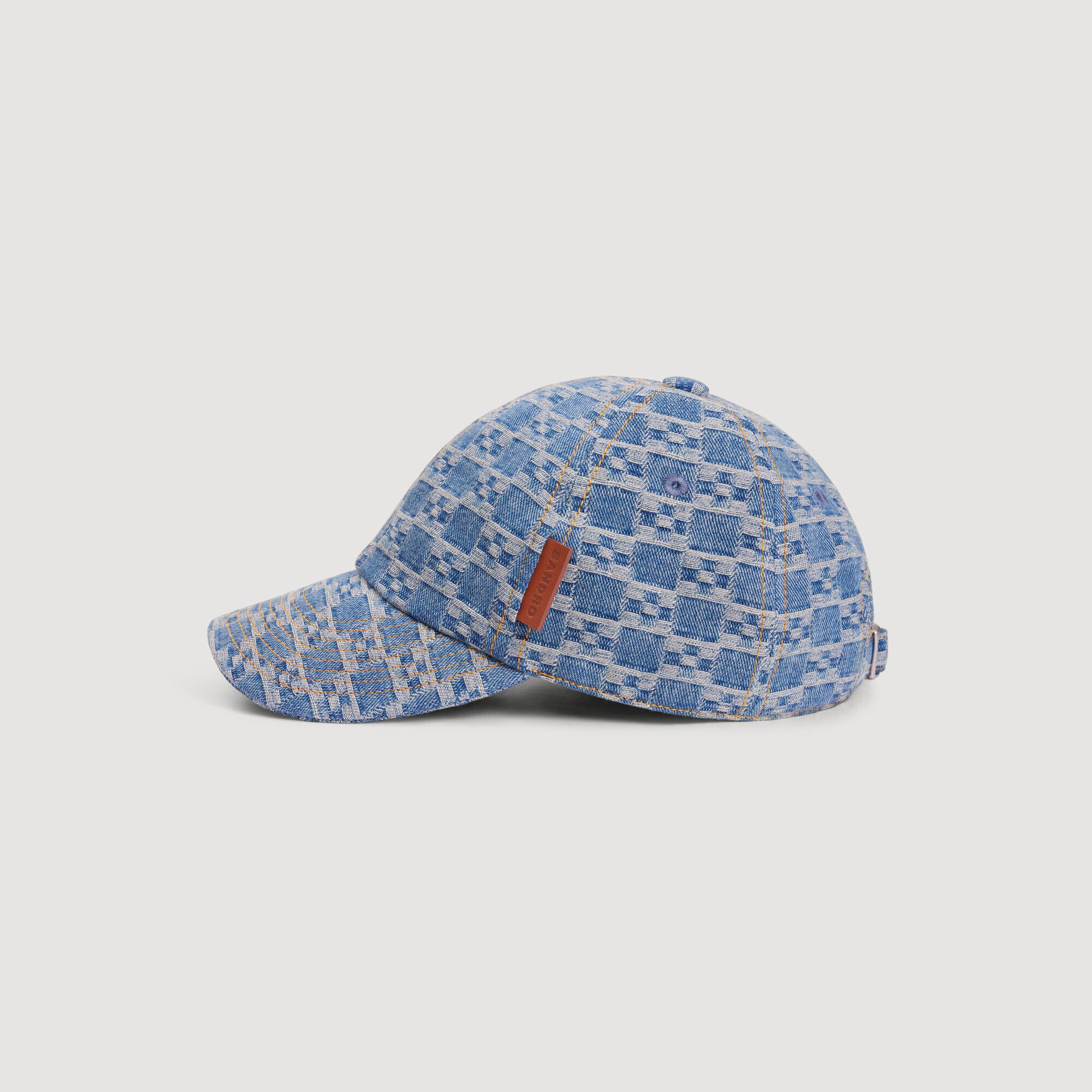 Denim Cap With Cross Motif : Caps color Blue