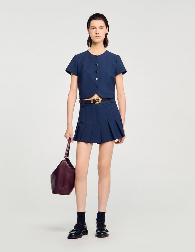 Buttoned Crop Top - SFPTO00832 | sandro-paris.com Buttoned Crop Top : Tops color Navy Blue
