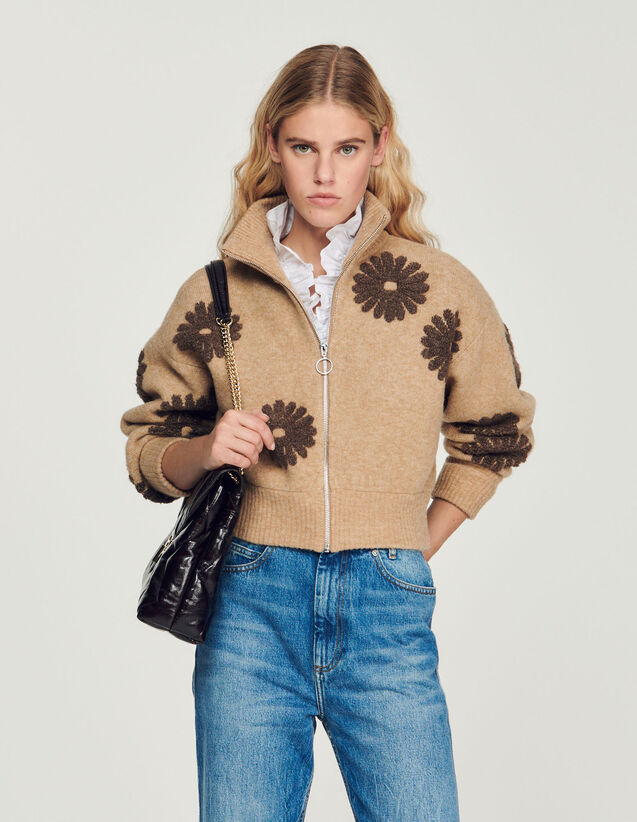 Floral Trucker-Style Sweater : Sweaters & Cardigans color Sand
