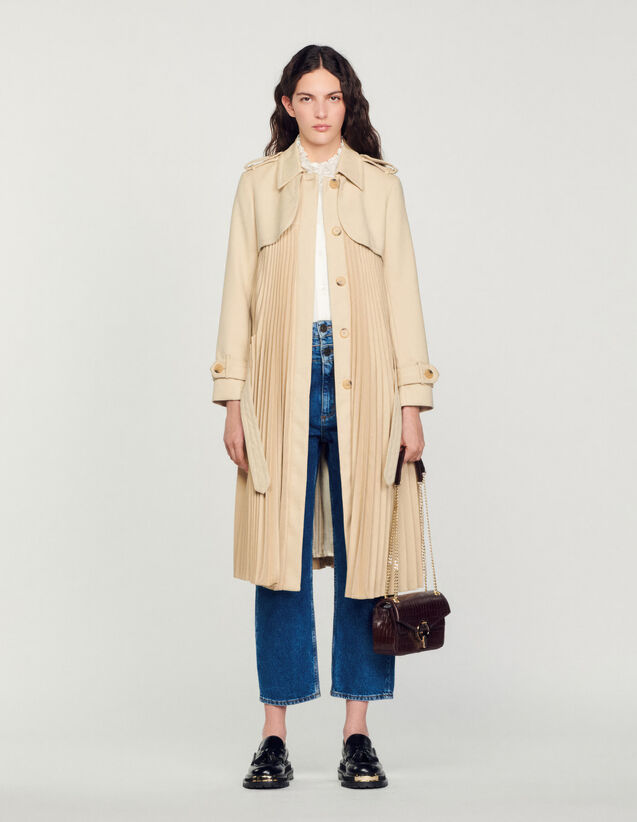 Pleated Trench Coat With Belt : Coats color Beige