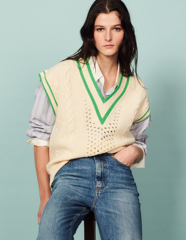  Sleeveless Sweater : Sweaters & Cardigans color Ecru - Green