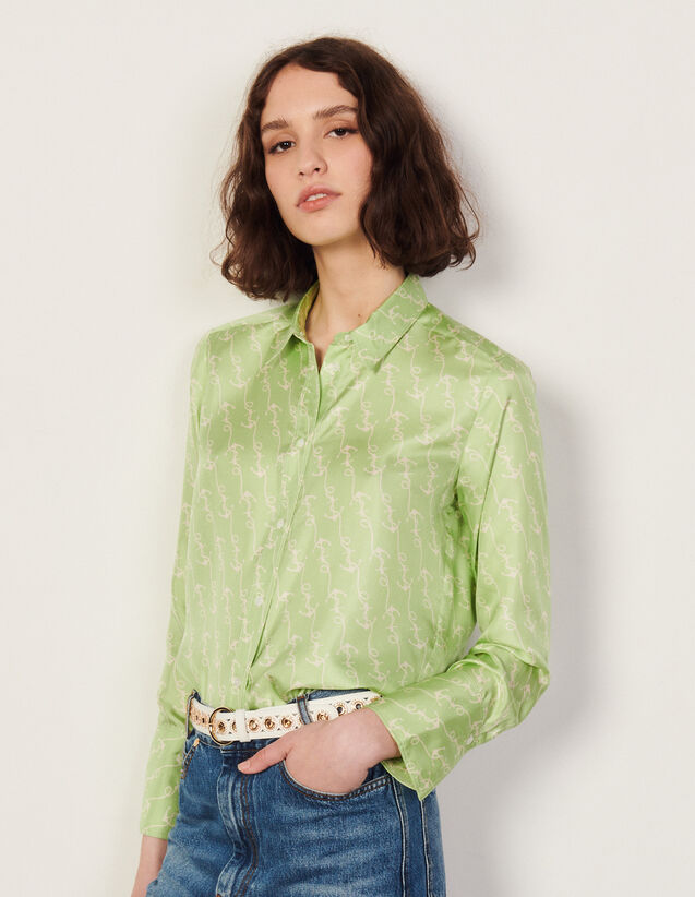 Floaty Printed Silk Shirt : Shirts color Vert Amande