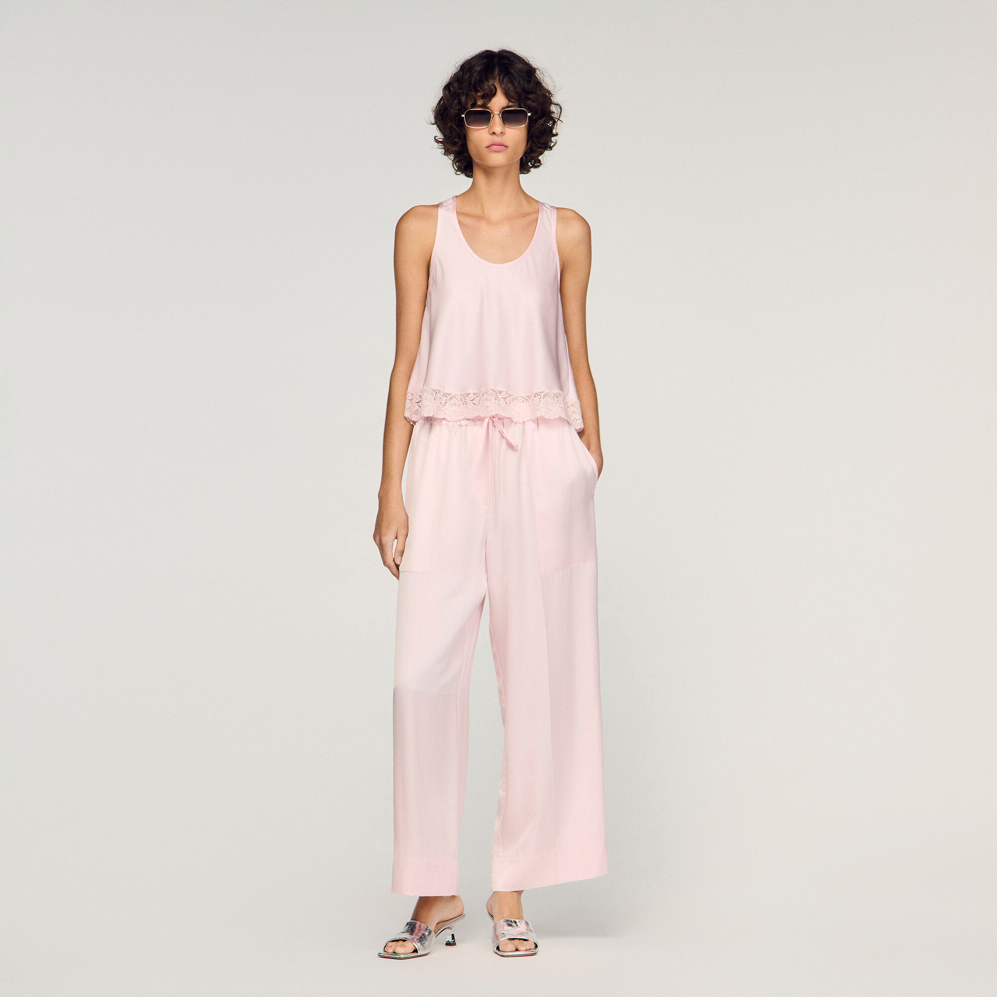 Satin Top With Lace : Tops color Light Pink