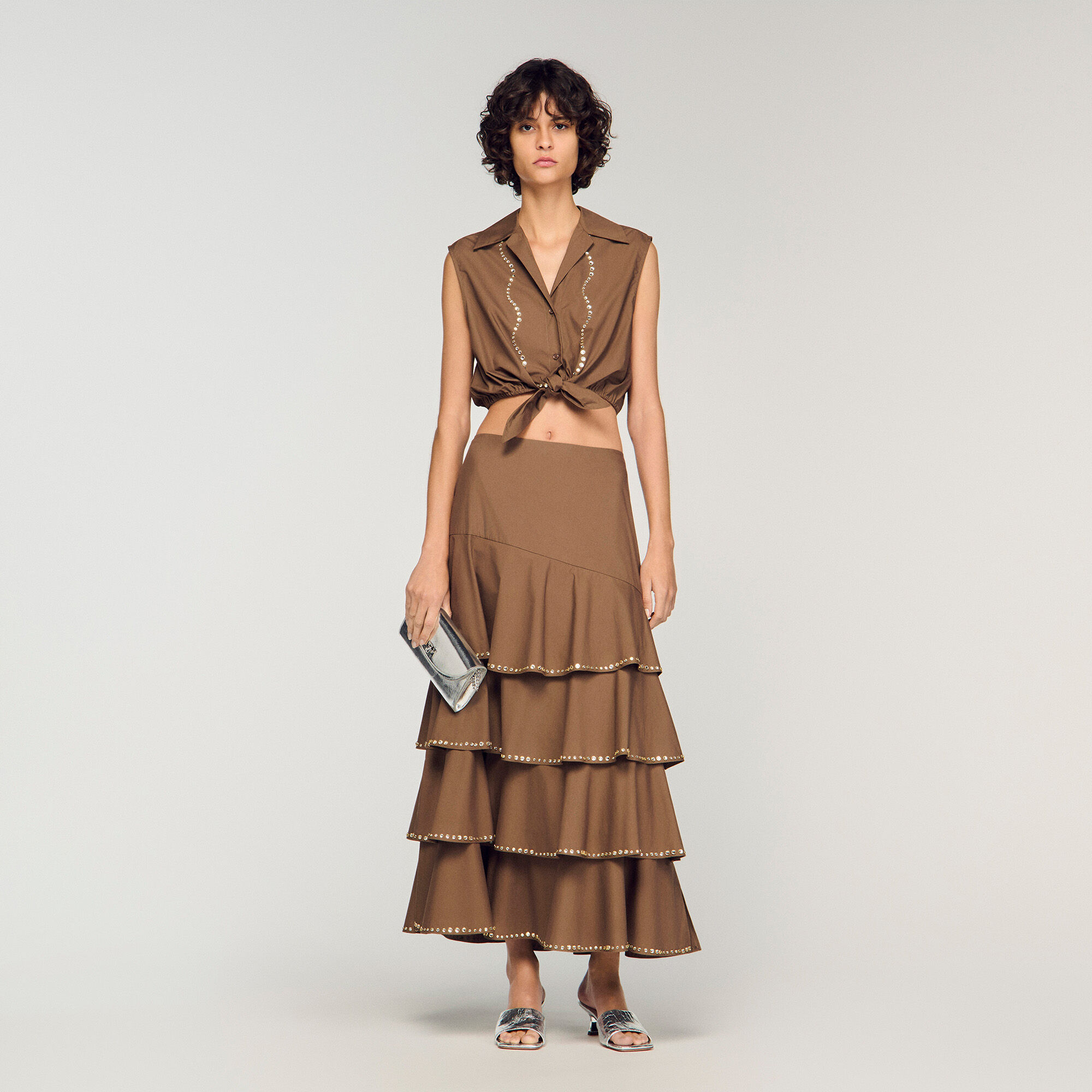 Long Ruffled Rhinestone Skirt : Skirts & Shorts color Brown