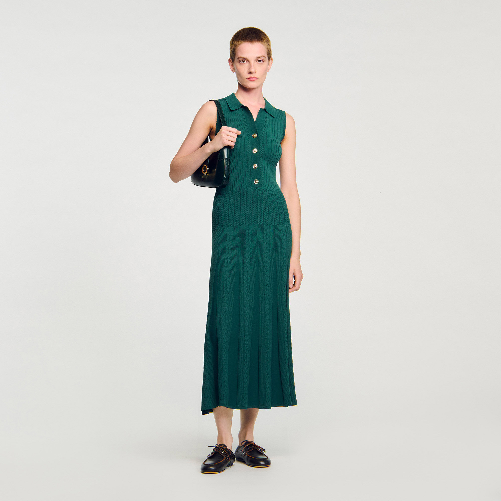 Knit Dress With Polo Neck : Dresses color Dark Green