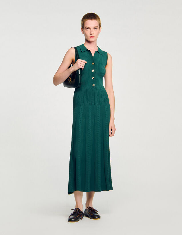 Knit Dress With Polo Neck - SFPRO04437 | sandro-paris.com Knit Dress With Polo Neck : Dresses color Dark Green