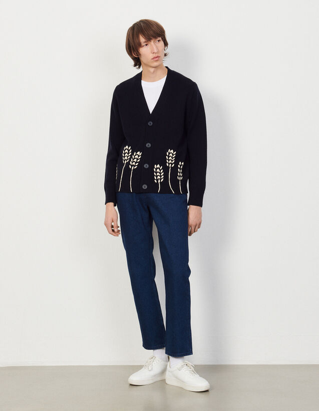 Wool Cardigan With Embroidery : Sweaters & Cardigans color Navy Blue