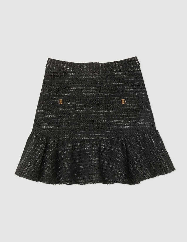 Short Tweed Ruffled Skirt : Skirts & Shorts color Black