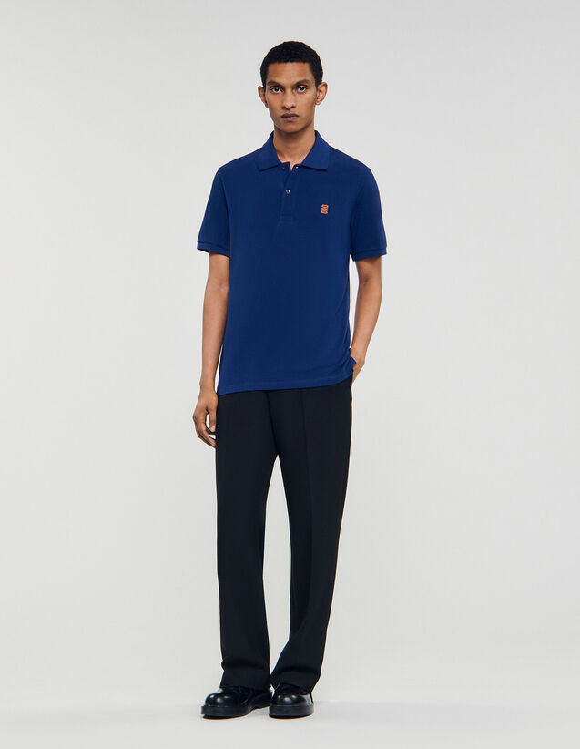 Polo Shirt With Leather Logo - SHPTS01669 | sandro-paris.com Polo Shirt With Leather Logo : T-shirts & Polo shirts color Navy Blue