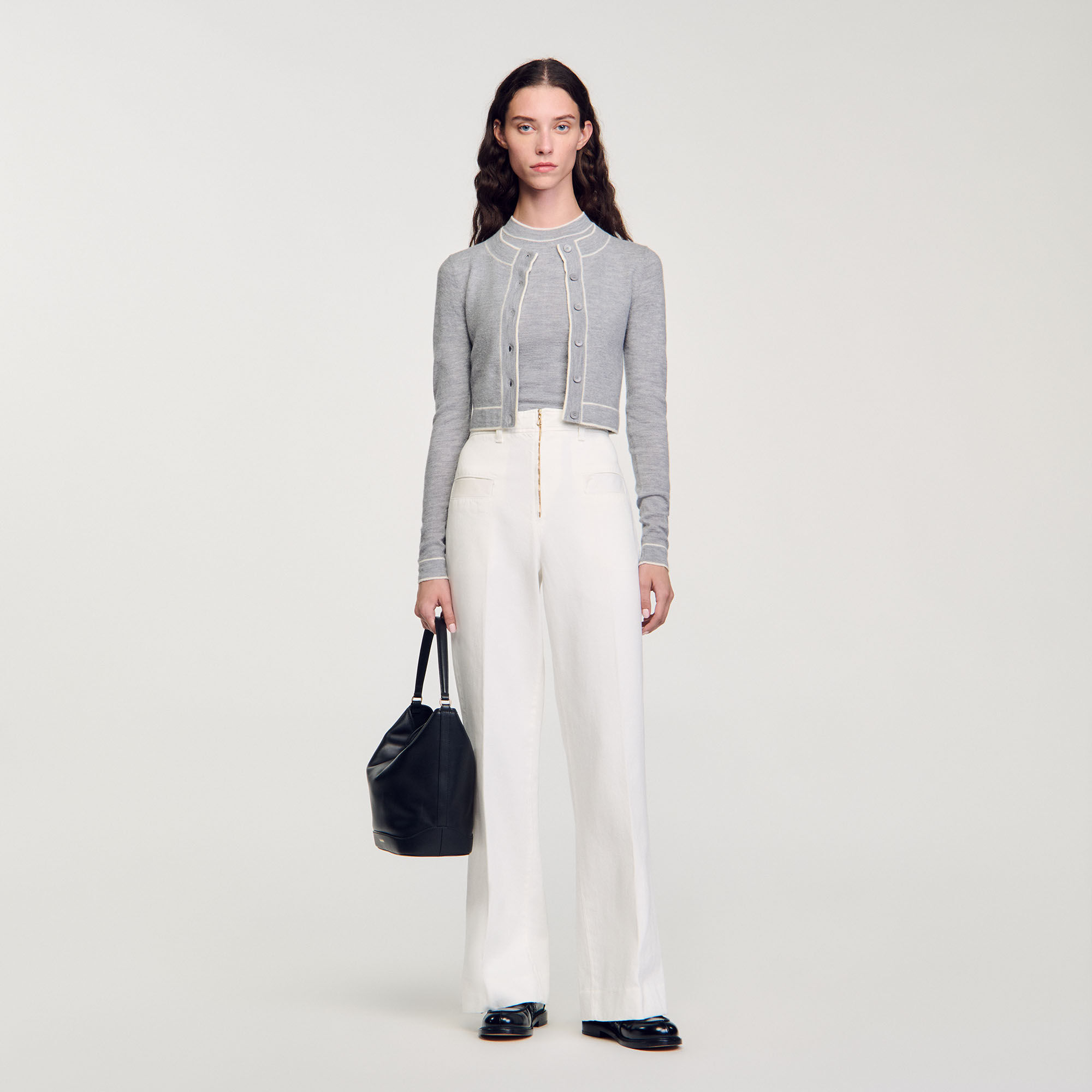 Cropped Cardigan : Sweaters & Cardigans&nbsp; color Grey