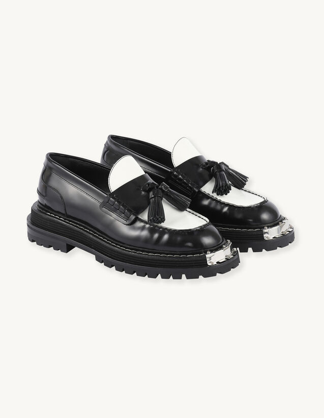 Thick-Soled Leather Loafers : Loafers color Black / White