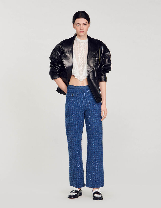 Decorative Knit Trousers : null color Blue