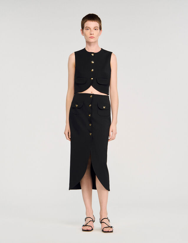 Buttoned Midi Skirt - SFPJU01475 | sandro-paris.com Buttoned Midi Skirt : Skirts & Shorts color Black