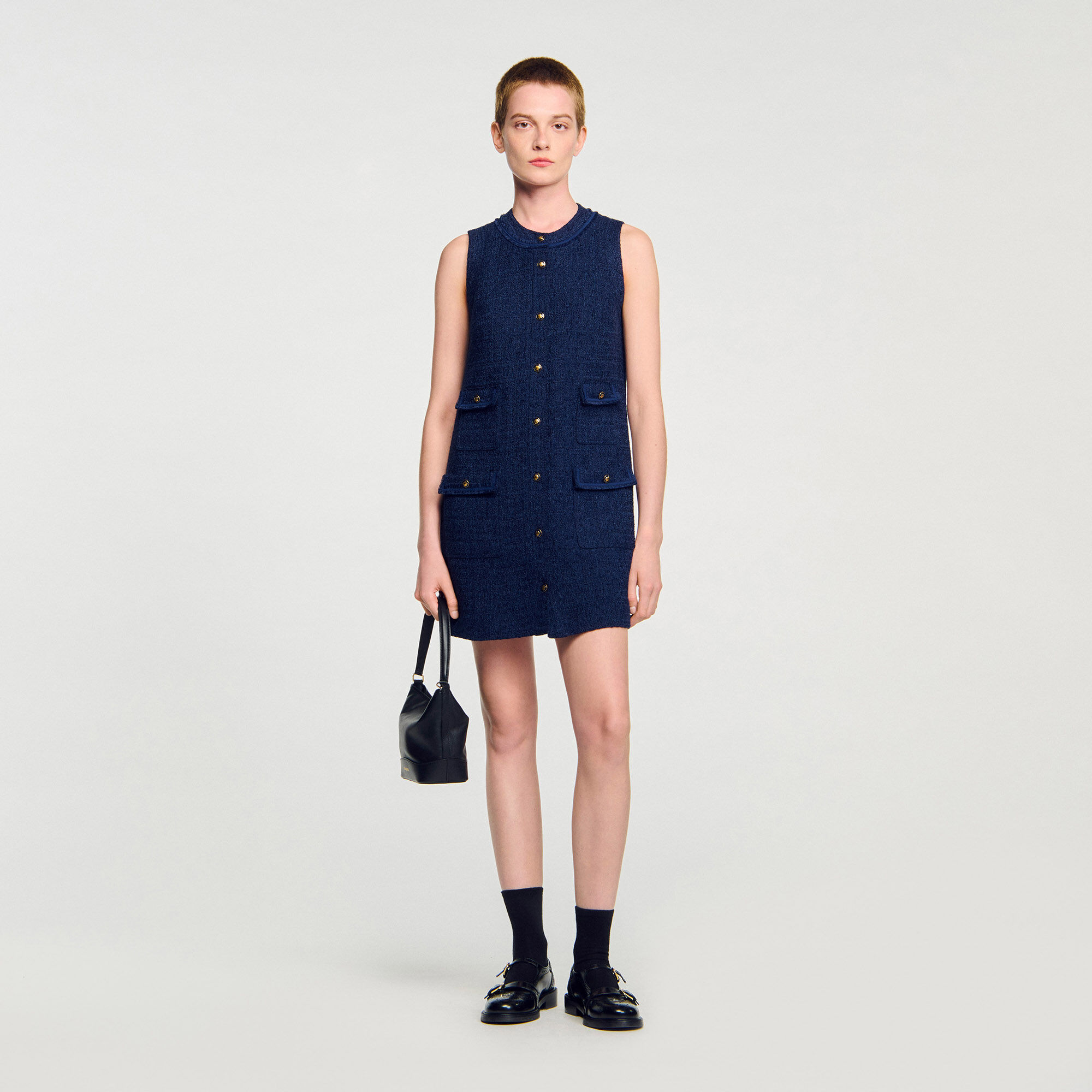 Short Tweed Dress : Dresses color Navy Blue