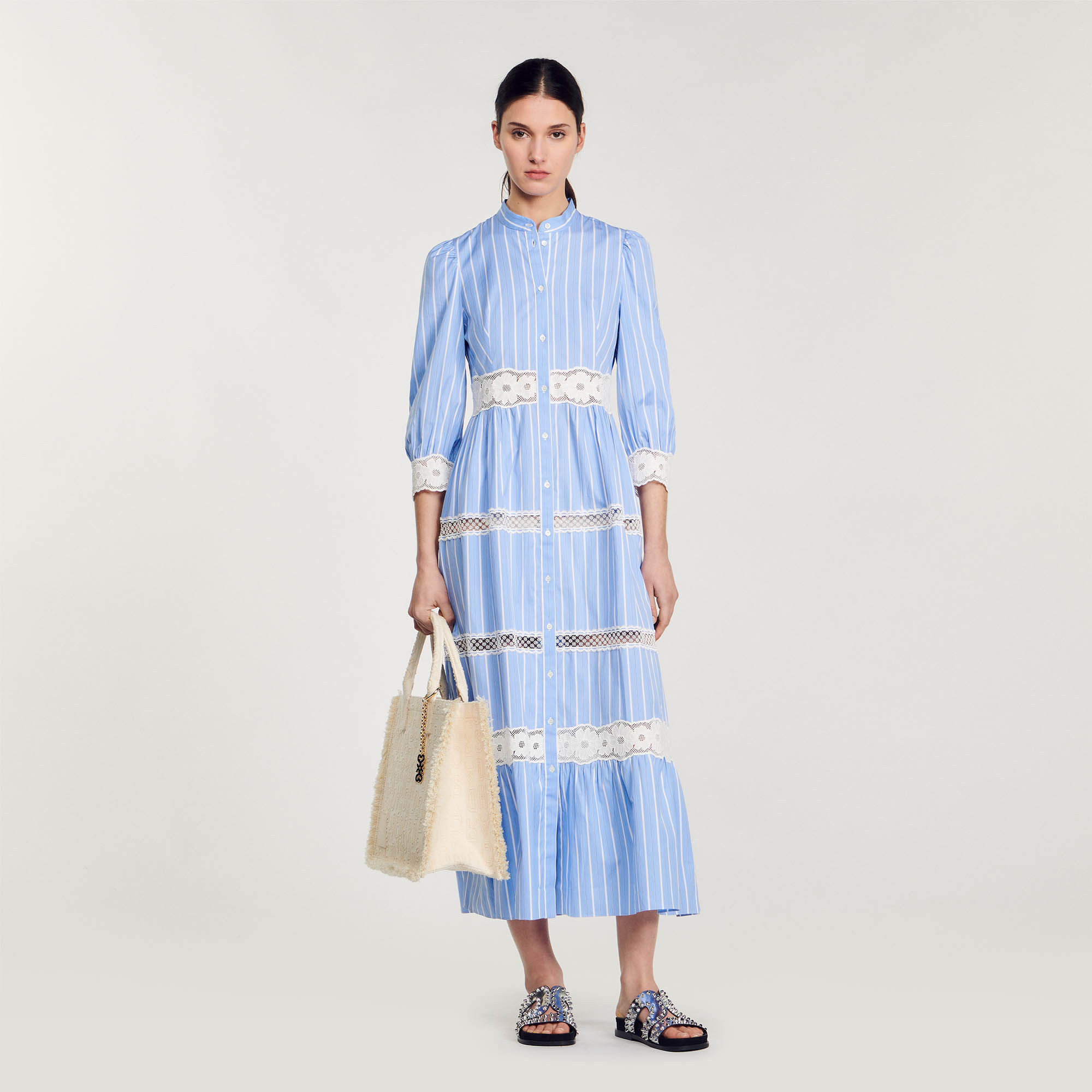 Striped Cotton Maxi Dress : Dresses&nbsp; color Blu / White