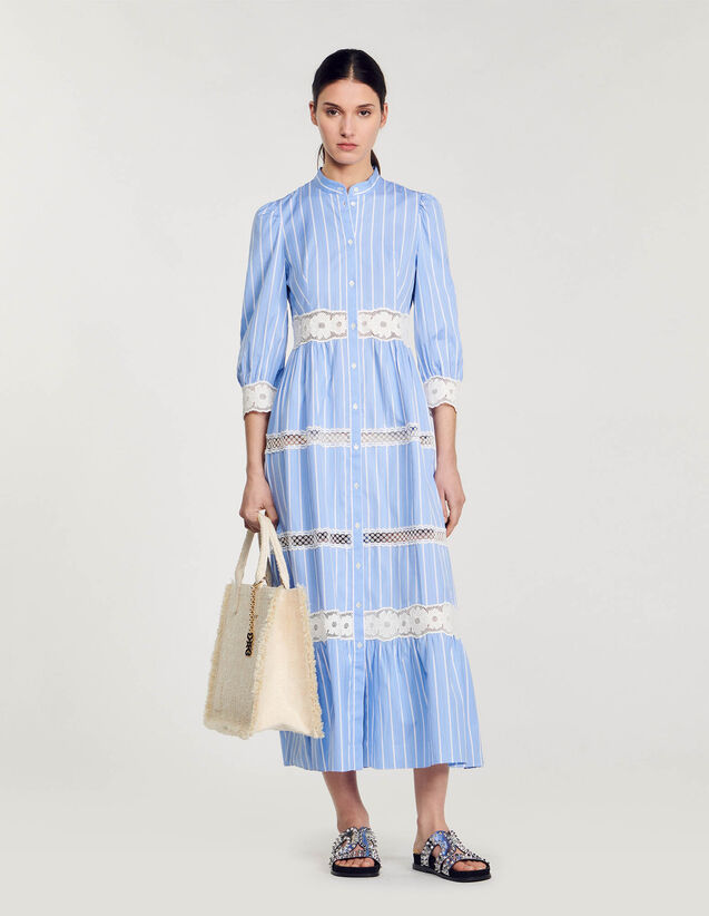 Striped Cotton Maxi Dress : Dresses color Blu / White