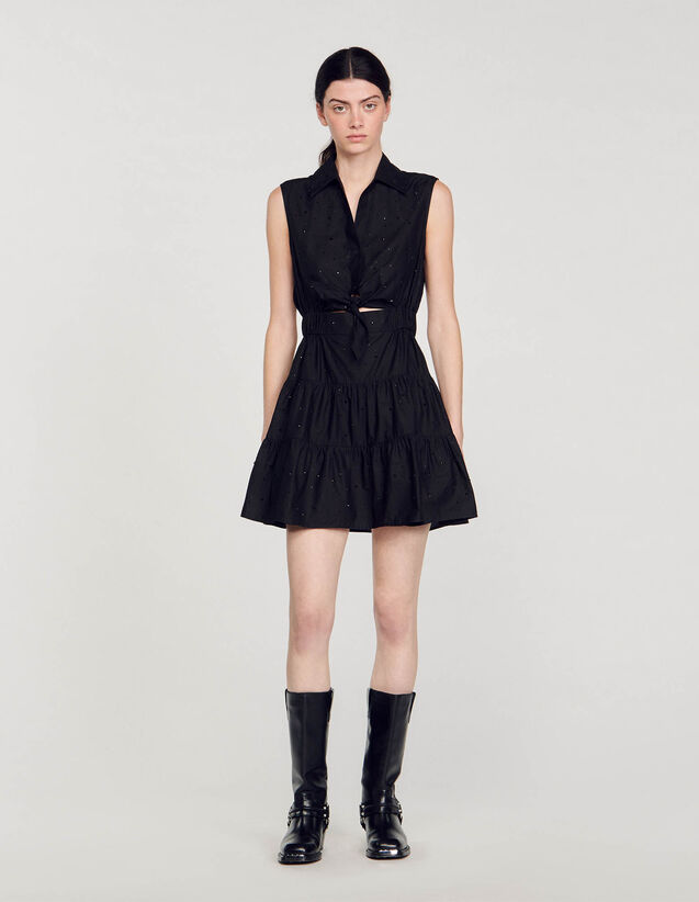 Short Draped Dress With Rhinestones : Dresses color Black