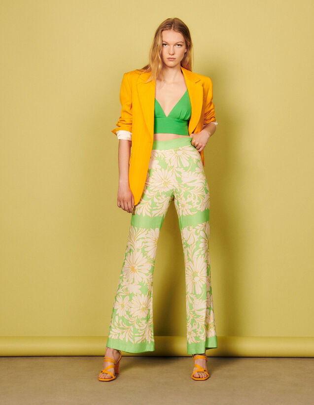 Loose-Fitting Printed Daisy Trousers : Pants color Green lemon