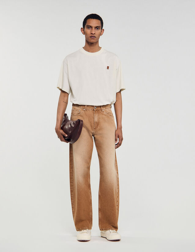 Faded Cotton Baggy Jeans - SHPJE00719 | sandro-paris.com Faded Cotton Baggy Jeans : Jeans color Camel
