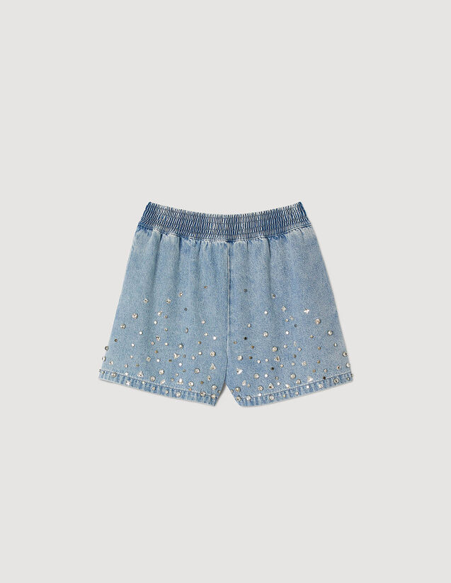 Wide-Leg Rhinestone Denim Shorts : Skirts & Shorts color Light bu jean