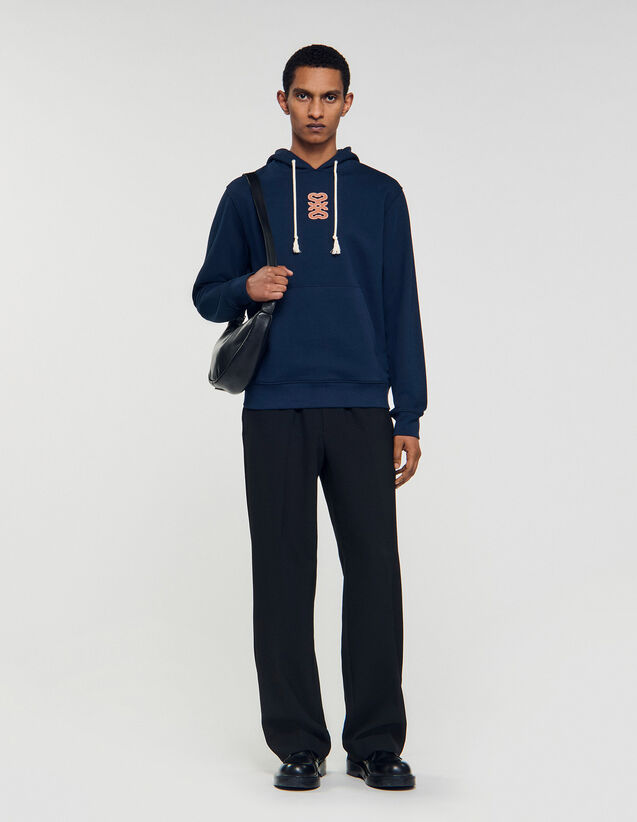 Leather Patch Sweatshirt - SHPSW00747 | sandro-paris.com Leather Patch Sweatshirt : Sweatshirts color Navy Blue