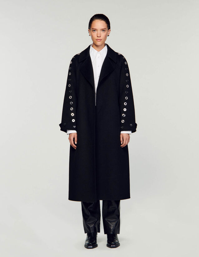 Eyelet Trench Coat : Coats color Black