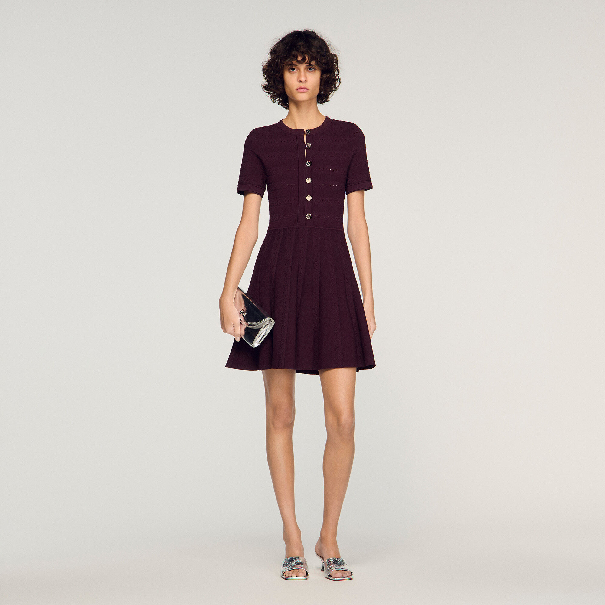 Floral Print Knit Short Dress : Dresses color Vanilla