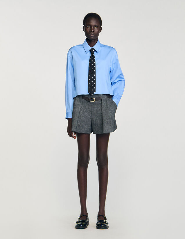 Cropped Shirt With Detachable Tie - SFPCM01521 | sandro-paris.com Cropped Shirt With Detachable Tie : Shirts color Blue
