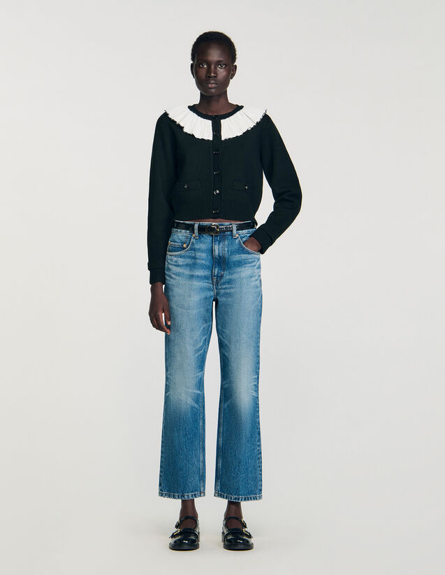 Cardigan With Contrast Collar - SFPCA01262 | sandro-paris.com Cardigan With Contrast Collar : Sweaters & Cardigans color Black