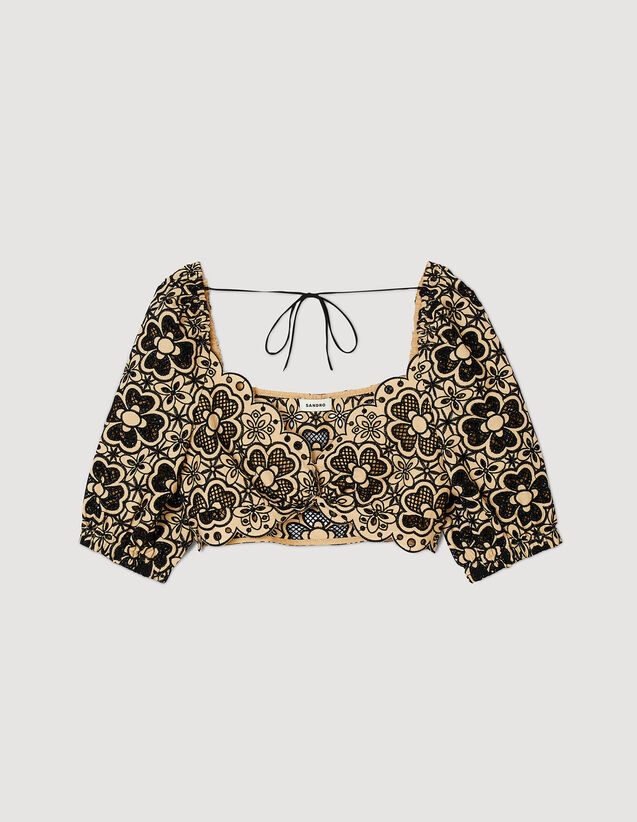 Broderie Anglaise Crop Top : Tops color Beige / Black