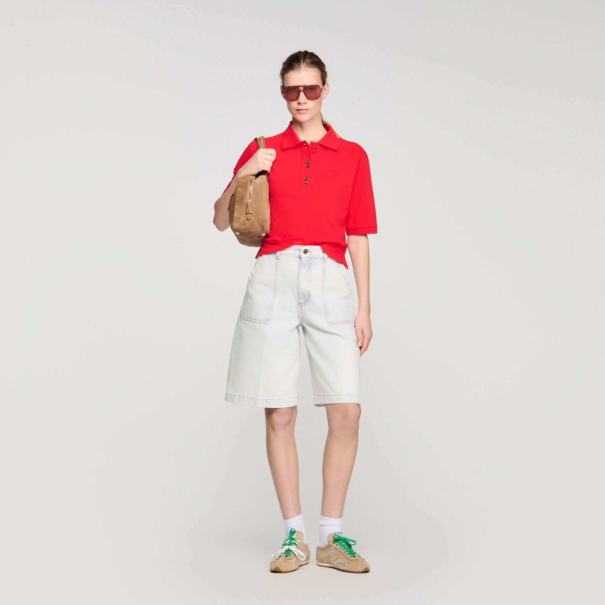 Polo Shirt With Decorative Buttons : T-shirts color Bordeaux