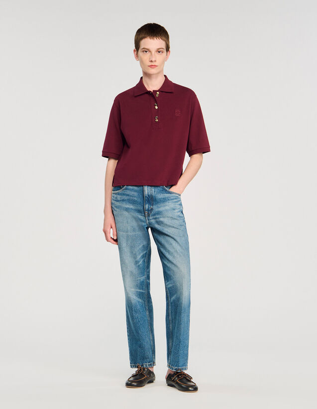 Polo Shirt With Decorative Buttons - SFPTS01618 | sandro-paris.com Polo Shirt With Decorative Buttons : T-shirts color Bordeaux