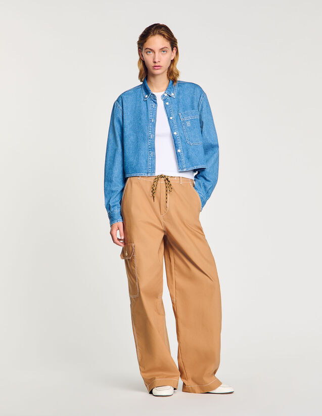 Denim Cropped Shirt - SFPCM01254 | sandro-paris.com Denim Cropped Shirt : Shirts color Blue Jean
