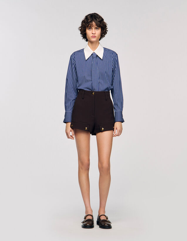 Check Shirt With Tie - SFPCM01514 | sandro-paris.com Check Shirt With Tie : Shirts color Blue / Black