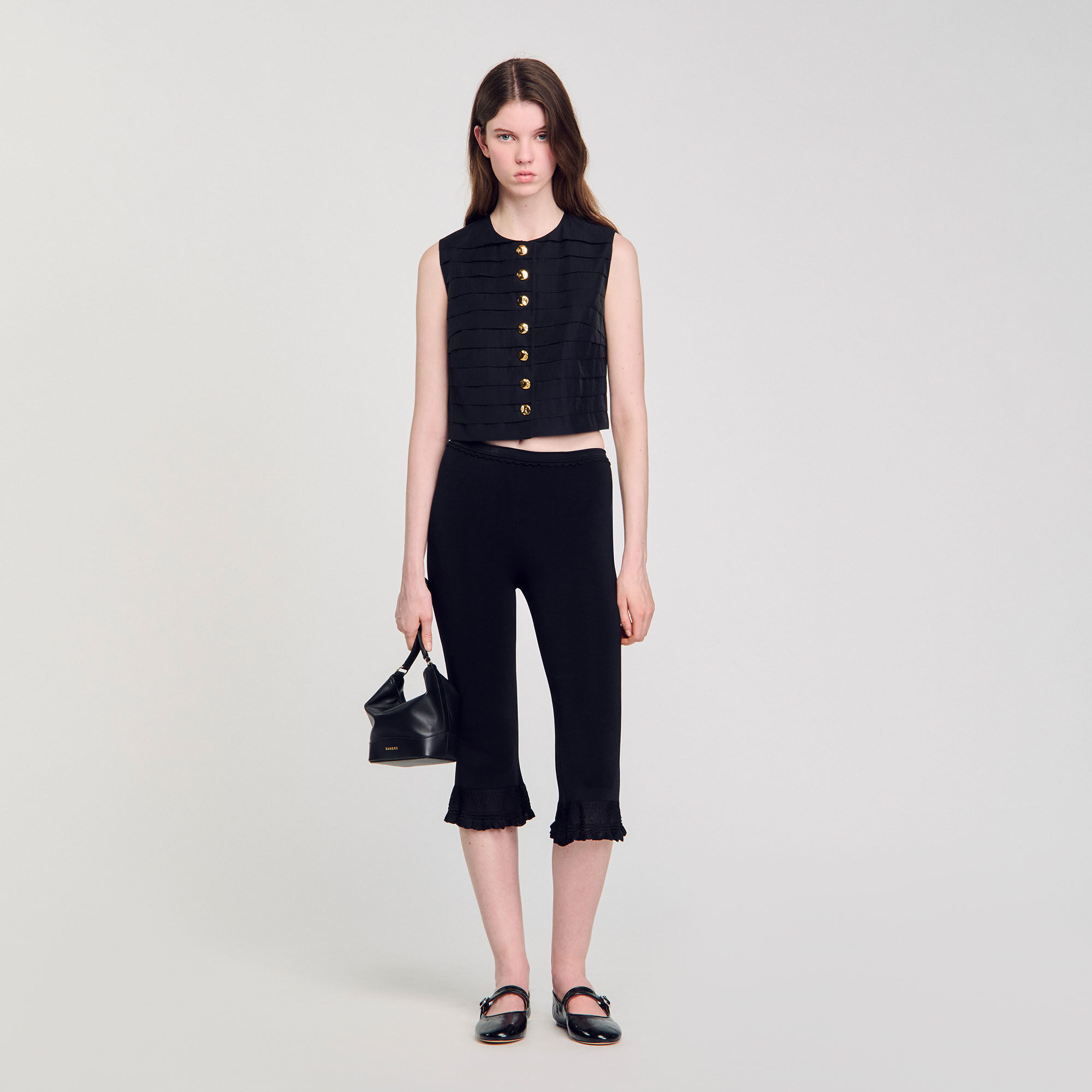 Pleated Crop Top : Tops color Black