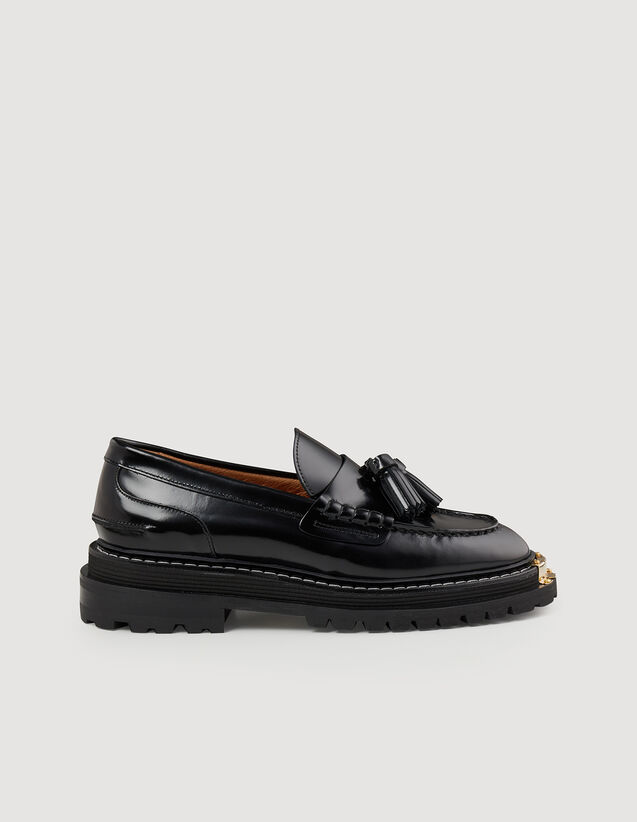 Thick-Soled Leather Loafers : Loafers color Black
