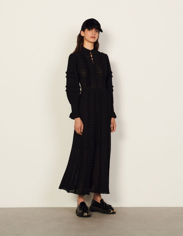 Long Pointelle Knit Dress : Dresses color Black