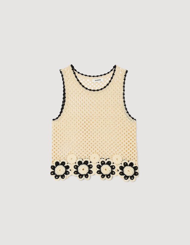 Crochet Knit Top : Tops color Beige / Black