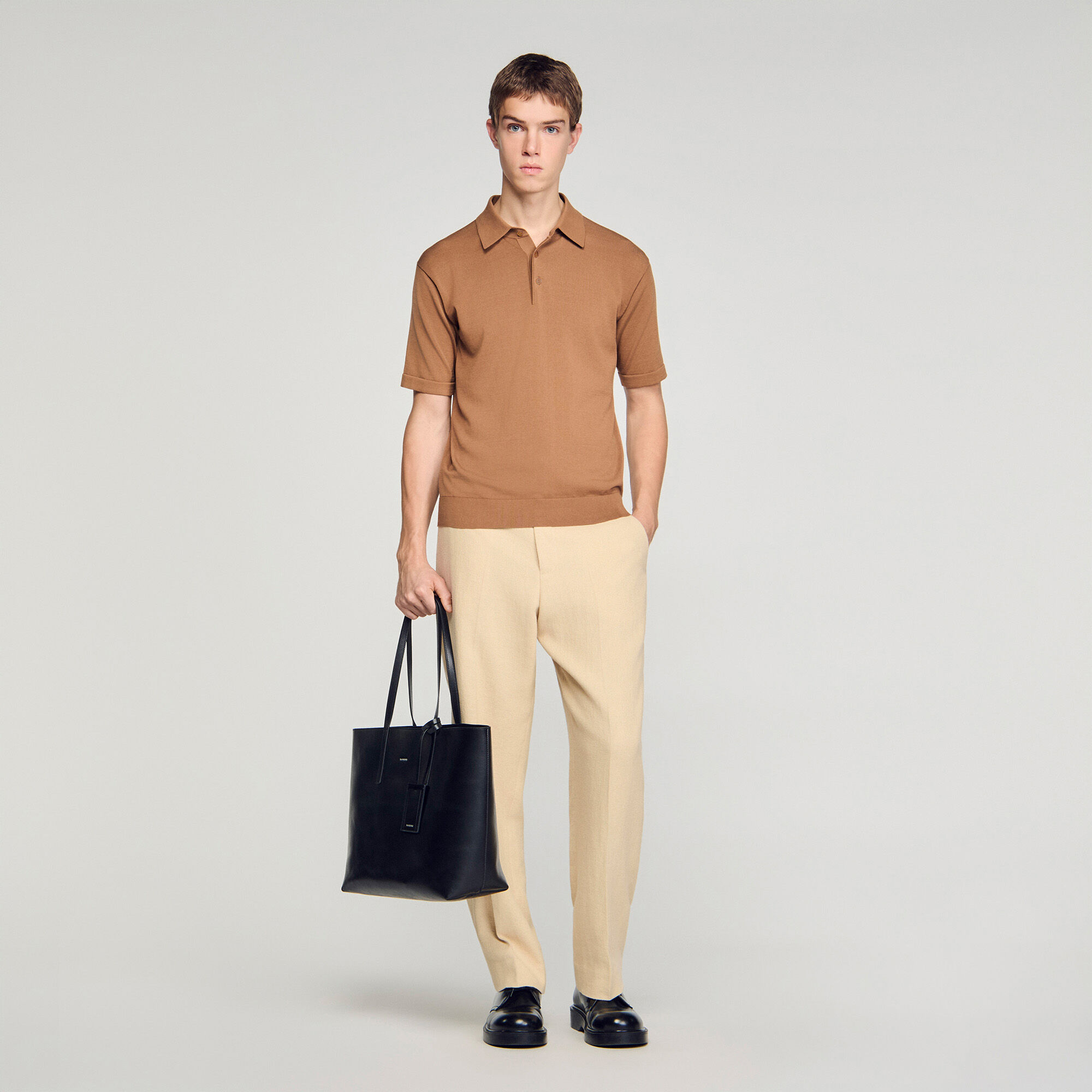 Cotton And Silk Polo Shirt : Sweaters & Cardigans color Dark Camel