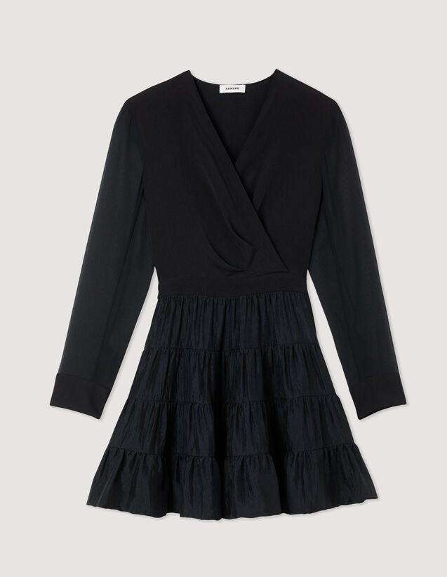 Short Flowing Dual-Fabric Dress : Dresses color Black