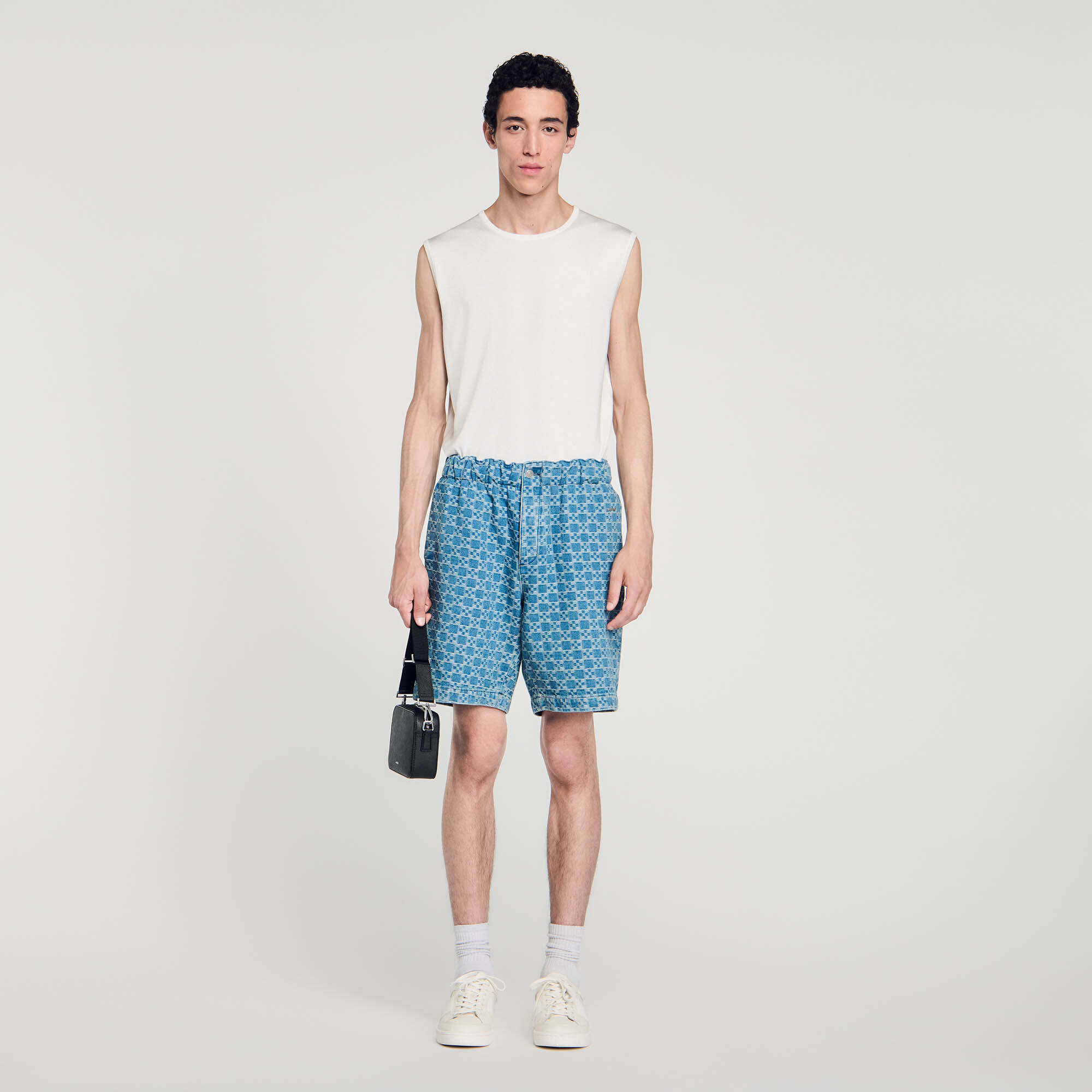 Square Cross Denim Bermuda Shorts : Pants & Shorts color Sky Blue