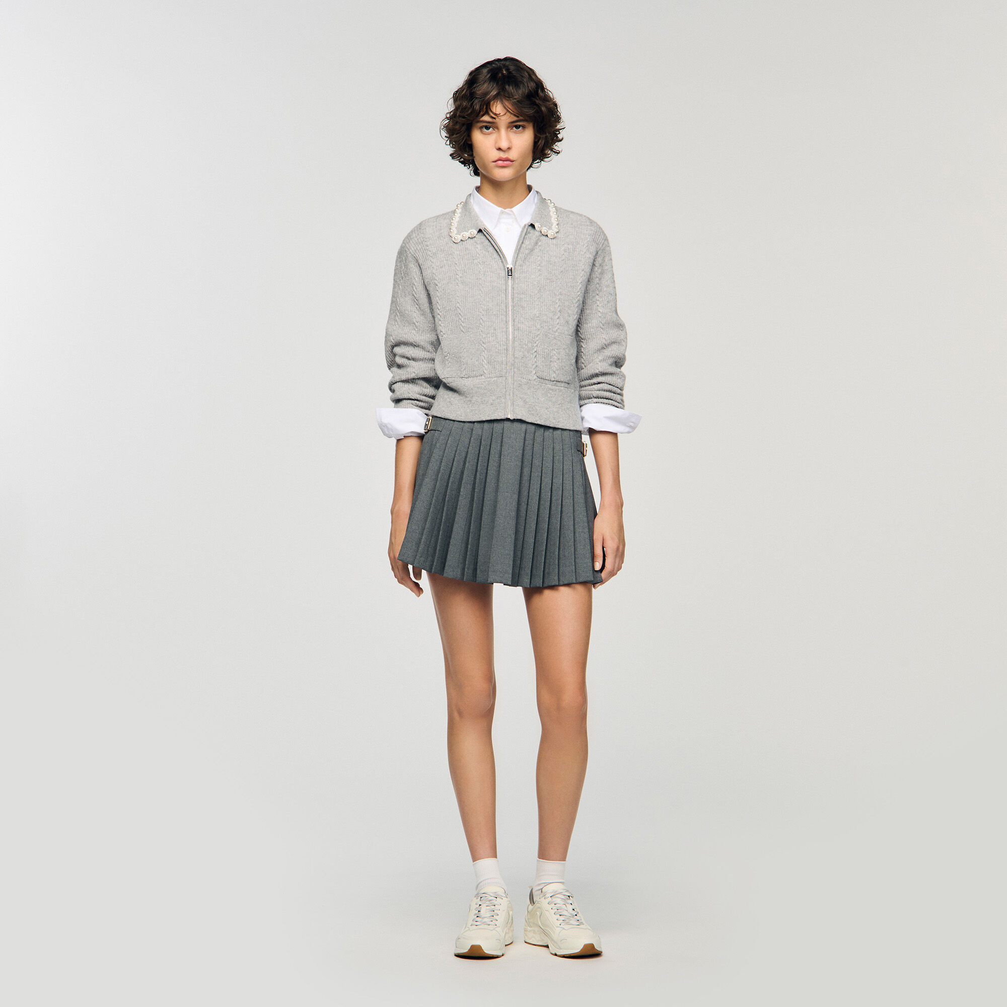 Cardigan With Beaded Collar : Sweaters & Cardigans color Grey