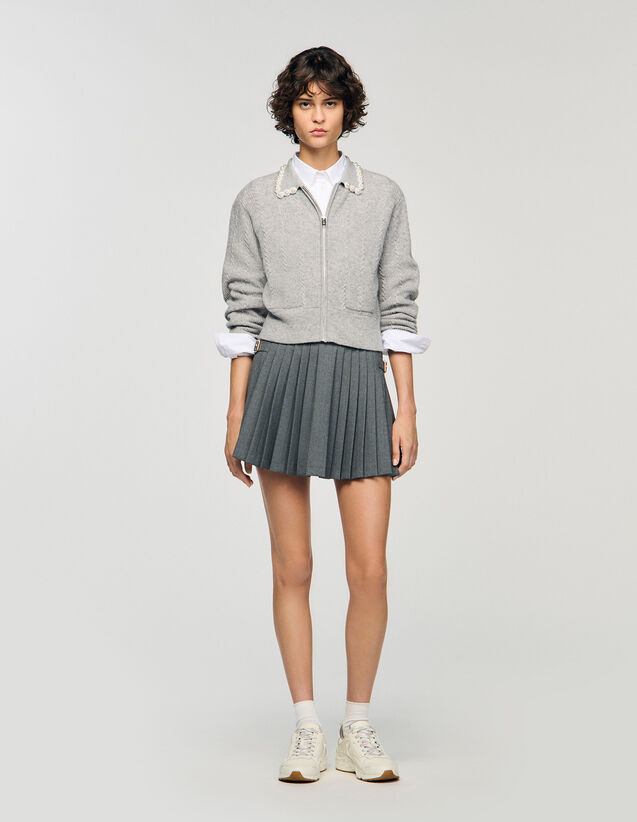 Cardigan With Beaded Collar - SFPCA01340 | sandro-paris.com Cardigan With Beaded Collar : Sweaters & Cardigans color Grey