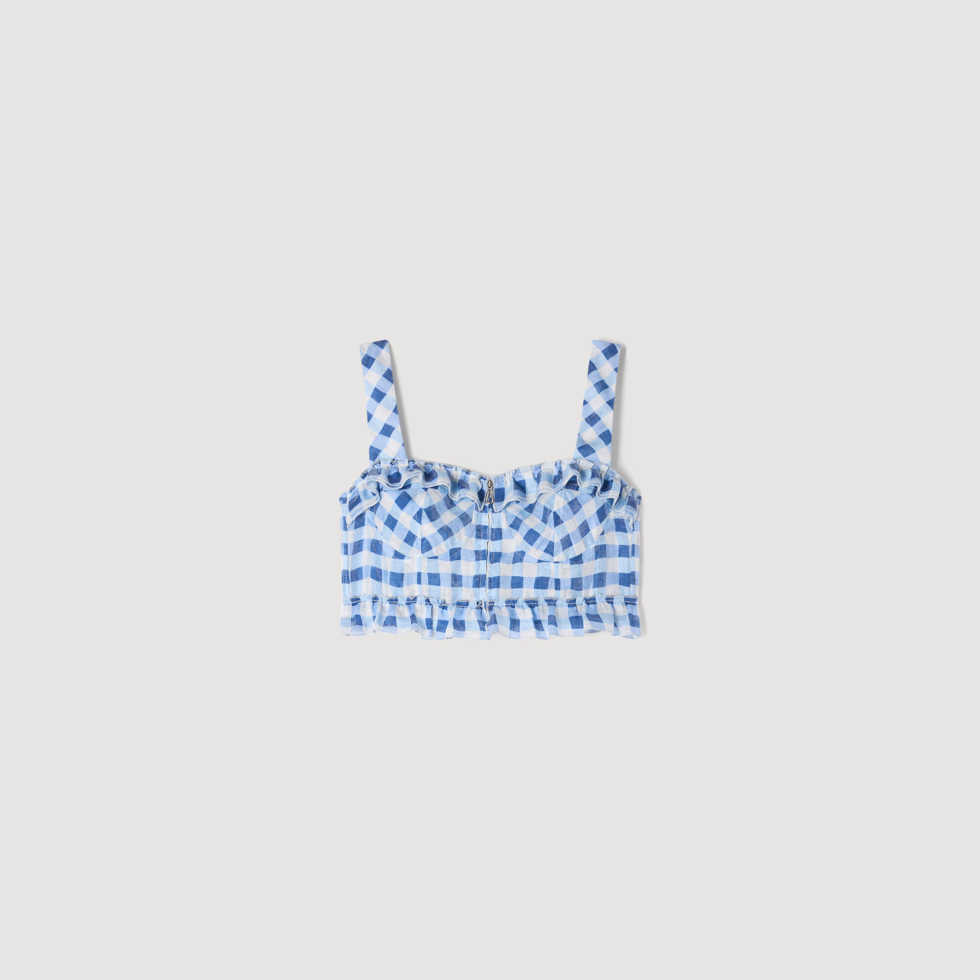 Gingham Linen Crop Top : Tops color Blu / White
