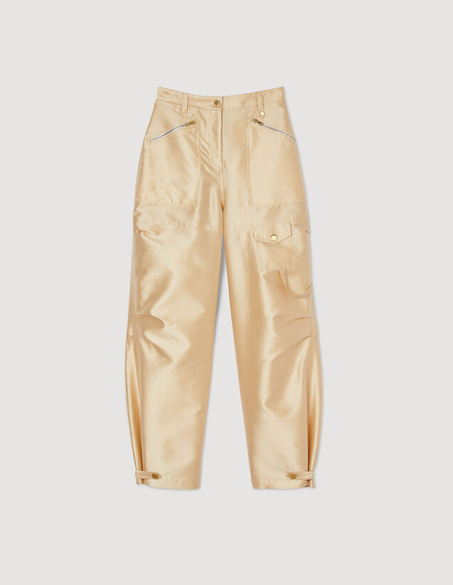 Satin-Effect Cargo Trousers : Pants color Beige