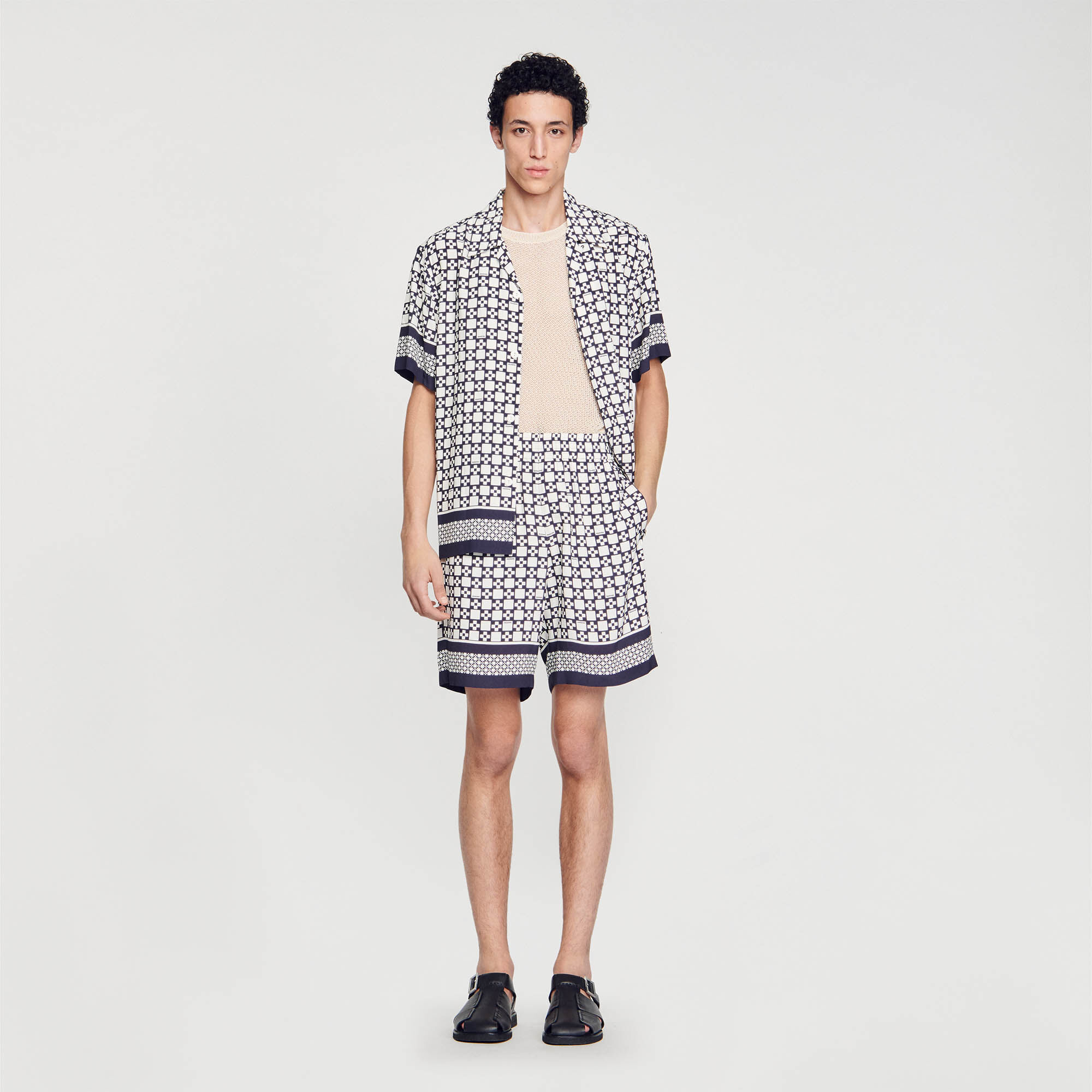 Square Cross Patterned Bermuda Shorts : Pants & Shorts color Ecru / Navy