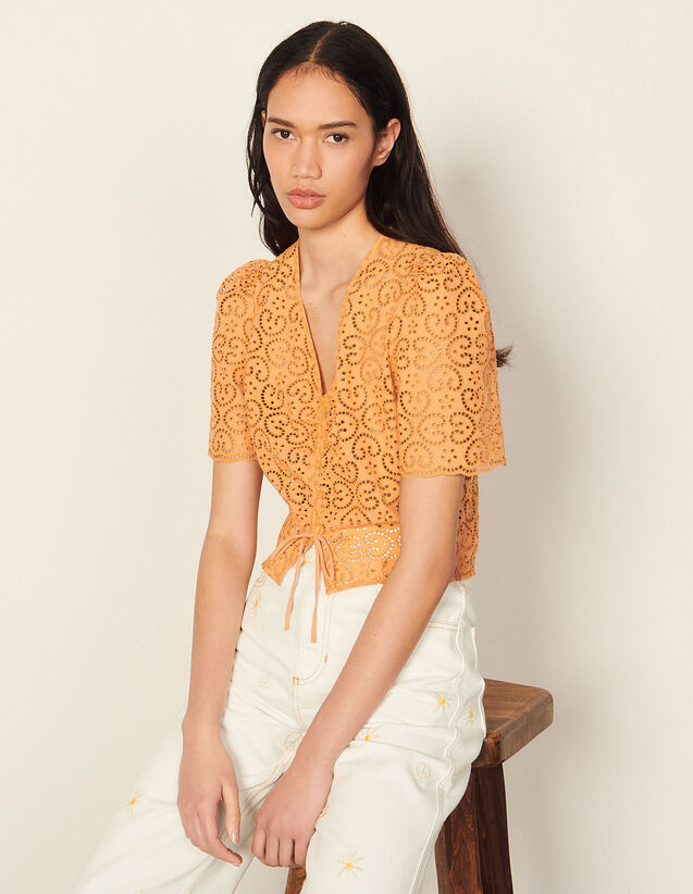  Guipure Cropped Top : Tops color Orange
