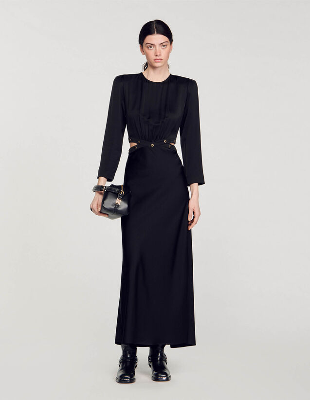 Satin-Finish Maxi Dress : Dresses color Black